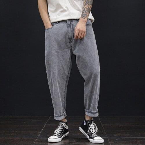 Spring And Summer Harem Jeans Men Loose Fat Elasticity Capri Wide-Leg Teenager Casual Trousers