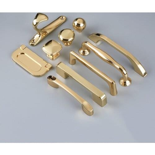 European Simple Light Luxury Bright Gold Kitchen Cabinet Door Handles Zinc Alloy Cupboards Drawer Pulls Wardrobe Handle Hardware