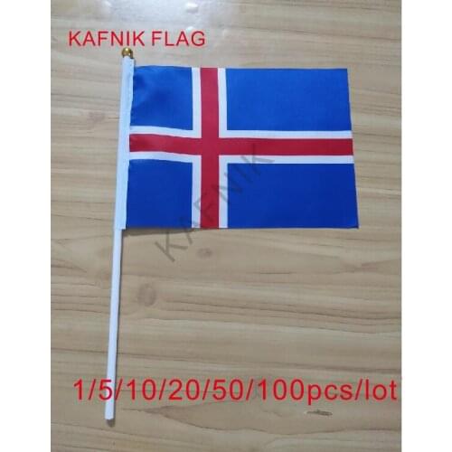 KAFNIK ,10/20/50/100pcs iceland Fabric Flags 14*21CM with Plastic Hand Held