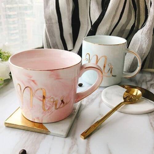 Creativity marble texture ceramic milk mug Fashion Art Golden stripes Office Coffee Mug Beverage cup