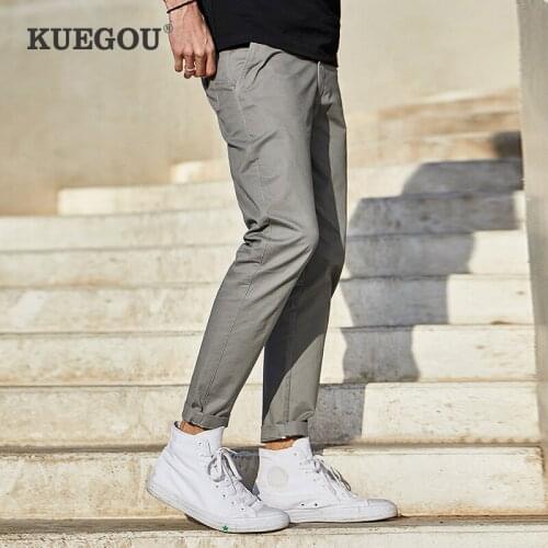 KUEGOU 2020 Autumn Cotton Black Solid Casual Pants Men Long Classic Trousers For Male Wear Fashion Vintage Work Clothing 1918