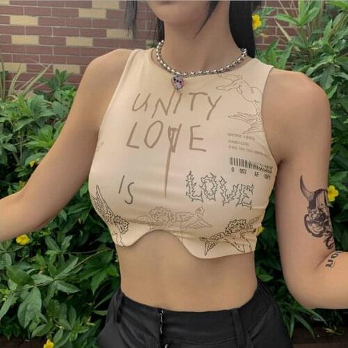 Summer Ladies Sexy Irregular Short Vest Top Girls Fashion Slim Fit Cropped Tops Print Sleeveless Skinny Tanks Crop Top
