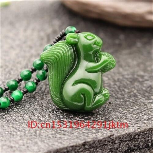 Fashion Gifts Pendant Natural for Chinese Men Women Amulet Charm Green Necklace Carved Jewelry Jadeite Hand Squirrel Jade
