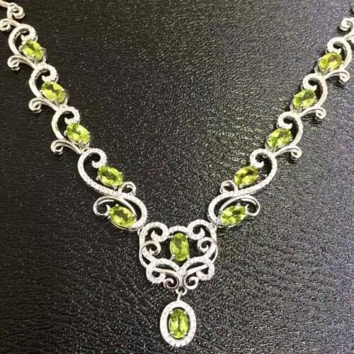 Natural green peridot Necklace natural olivine Pendant Necklace S925 silver Luxury fashion surround Flowers women gift Jewelry