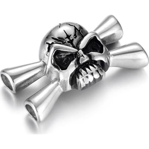 316L Stainless Steel Skull Connector Polished Charms 5mm Hole Fit Double Leather Bracelet DIY Accessories Jewelry Making