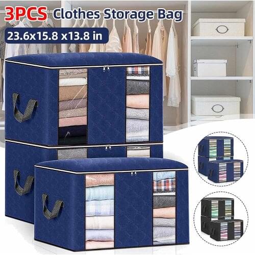 Closet Organizer Clothes Storage Bag Cloth Quilt Storage Bag Large-Capacity Home Package Blanket Zipper Organizing Box 3Pcs/Set