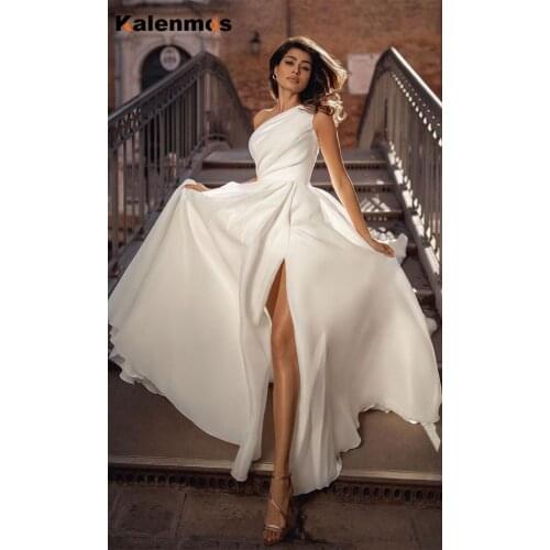 Elegant Long Dress Women Dresses One Shoulder Sleeveless Big Hem Solid Color High Split Wedding Party Night Evening Vestidos