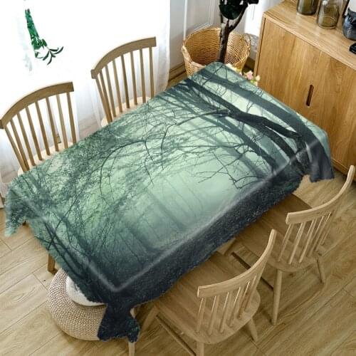 Thicken Cotton Tablecloth 3D Misty Woods Landscape Pattern Rectangular/Round Table Cloth for Wedding Picnic Party