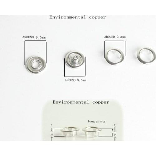 Prong Snap button 100 Sets Environmental copper Silver Tone No Sew Open Ring Snap Press Fastener Buttons 9.5mm