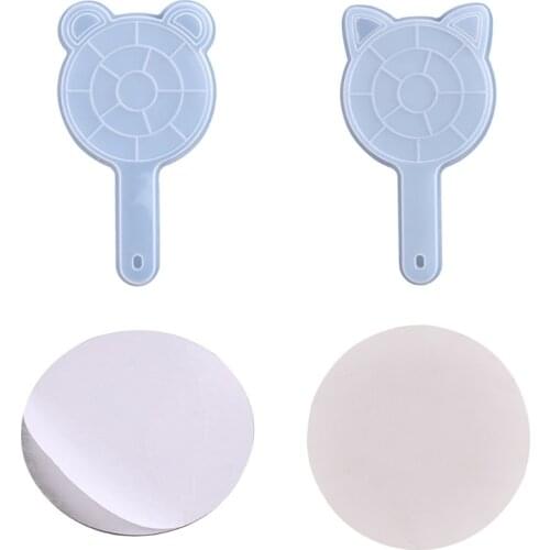 R58E Handheld Cute Cats/Bear Ears Cosmetic Mirrors Crystal Epoxy Resin Mold Silicone Mould DIY Crafts Decorations Casting Tools