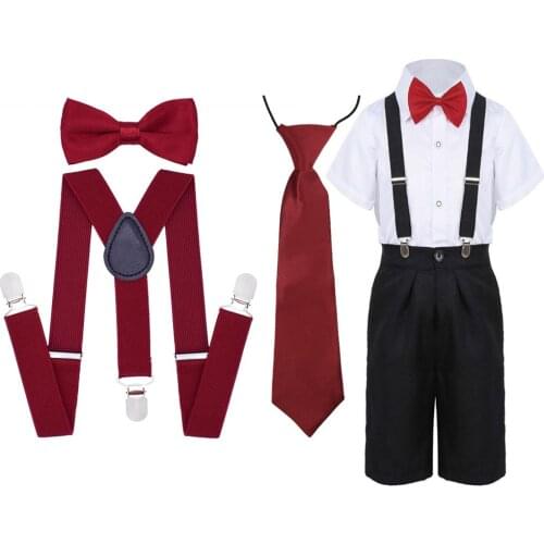 Adjustable Suspenders for Boy and Girls with Bowtie and Necktie