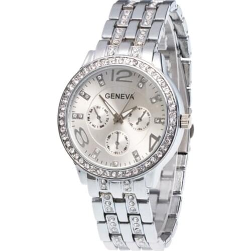 Reloj mujer Hot sale Newest Luxury brand Geneva women watches Silver Golden Full Steel Rhinestone Sport quartz ladies watch часы