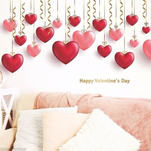 Pink Love Heart Pendant Pattern wall sticker Valentines Day bedroom home decoration wallpaper removable mural romantic stickers