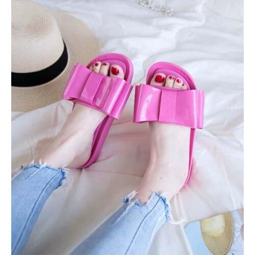 2020 New Melissa Women Slippers Bow Slides Summer Beach Shoes Woman Slippers Flat Heels Flip Flops Ladies Melissa Sandals