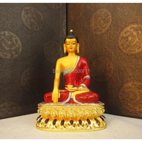 Buddha statue/ Sambo Buddha Amitabha Buddhist supplies 6-inch statue of Sakyamuni Buddha statues painted copper