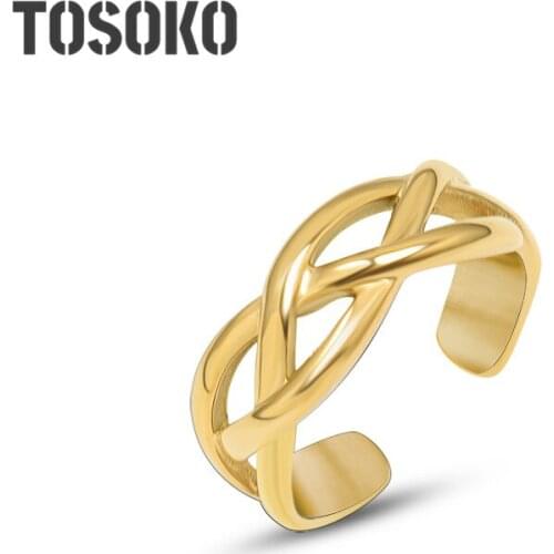 TOSOKO Stainless Steel Jewelry Line Cross Ring Women Fashion Cut-Out Strap Open Ring BSA205