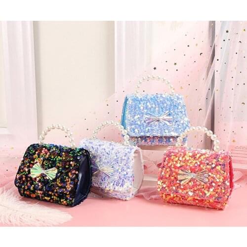 Korean Baby Kids Purses Handbag Mini Crossbody Shoulder Bag Cute Girls Messenger Bag Princess Sequin Pearl Party Hand Bags Gift