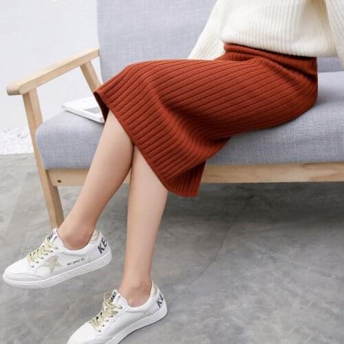 Womens Bodycon Split Knitted Skirt Autumn White High Waist Pencil Midi Skirts Women 2020 spring Elegant Knitting Bottoms Female