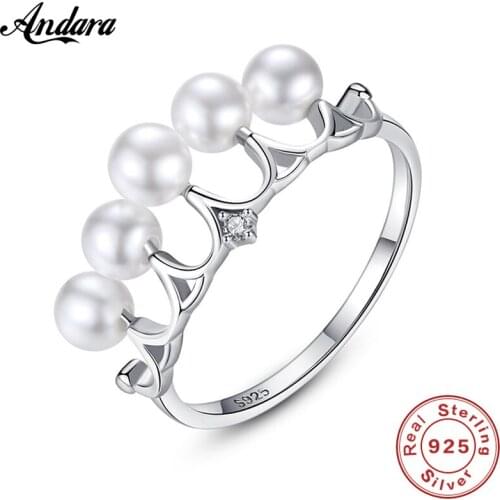 2019 New Fashion 925 Sterling Silver Filled Pearl Crown Rings for Women Engagement Wedding Ring