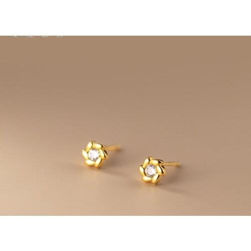 Womens Cute Mini Sunflower Stud Earrings Super Fine Mini Earrings Cocktail Party Jewelry White Crystal CZ Earrings Gifts