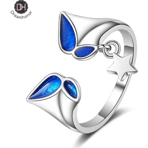 925 Sterling Silver Flying Butterfly Open Adjustable Finger Rings for Women Blue CZ Engagement Statement Jewelry