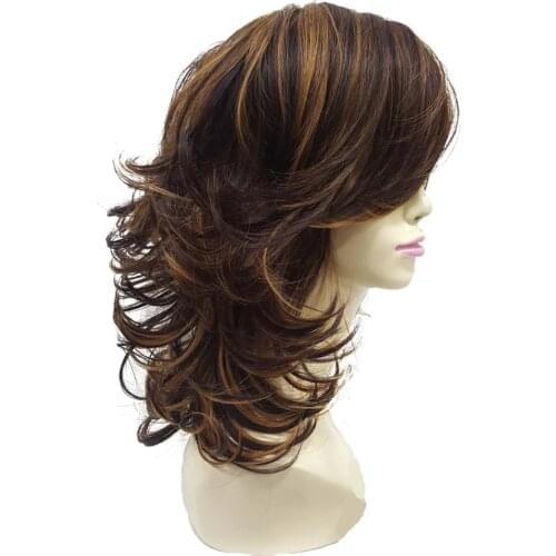 StrongBeauty Womens wig Auburn Layered Medium Curly Hairstyles For Thick Hair Synthetic Full Wigs