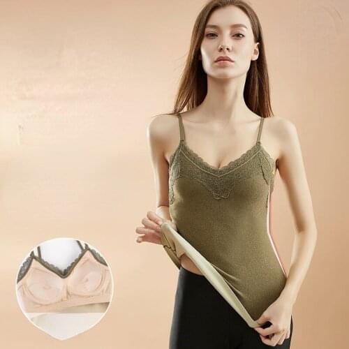 Women 2021 Winter Fashion Sexy Bra Thermal Underwear Tops Female Lace Basic Warm Tops Ladies Slim Body Shaper Tank Tops E534