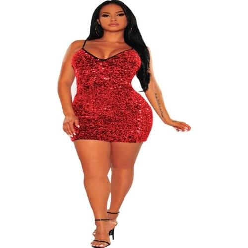 Women Sexy V-neck Sequins Dress Ladies Female Fashion Sleeveless Dress for Party Club One-piece Comfortable to wear Present Plus