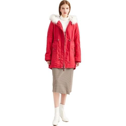 Winter cotton coat women red plus velvet thick warm fur hooded parkas 2020 spring new black khaki loose long fleece jacket JD765
