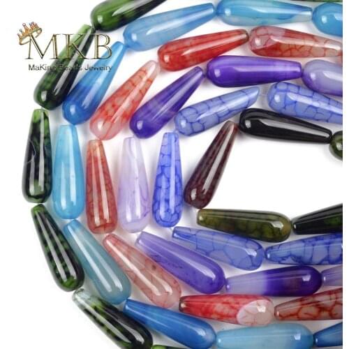 10*30mm Natural Stone Beads Colorful Dragon Veins Agates Onyx Water Drop Beads for Jewelry Making Diy Bracelets Accessories 15"