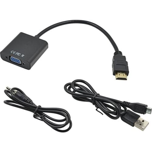 100pcs HDMI to VGA male to female Cable Converter connector with Audio usb Power Adapter for PS3/PS4 STB PC Laptop Tablet