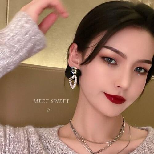 Love Heart Drop Earrings Simulated Pearls Velvet Bow Dangle Earring Romantic Earrings Fashion Jewelry for Women Girl
