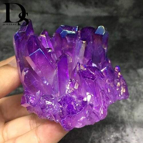 120-130g Pretty Purple Angel Aura Quartz Crystal Cluster Titanium Crystal Cluster Reiki Healing Lemurian Seed Prism Charms