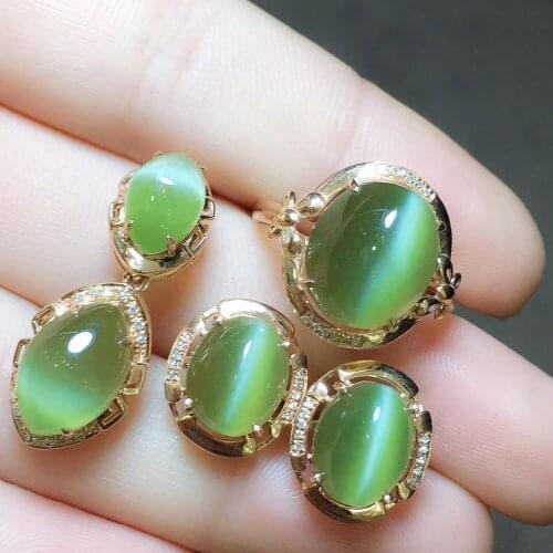 18k gold and Tian Yubi jade cat eye set js01