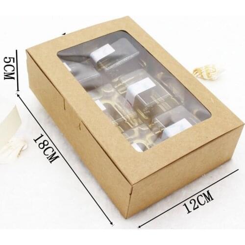 20PCS 18x12x5cm Brown Kraft Paper Box With Window Christmas Gift Box Packaging Cookie Macaron Box Candy Wedding Gifts For Guests