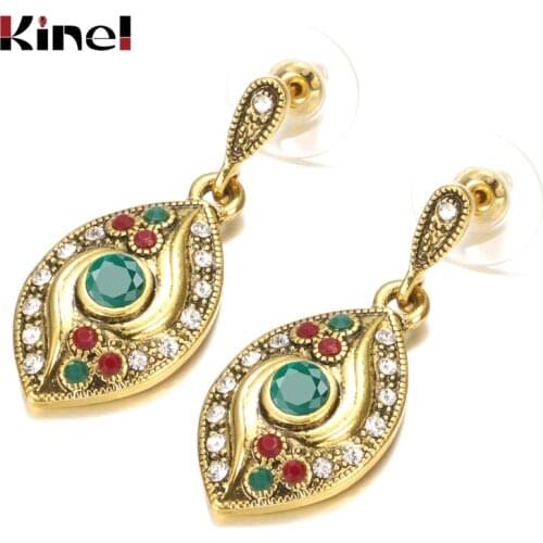 2020 Vintage Leaf Drop Earrings For Women Fashion Antique Gold Color Ethnic Bride Long Drop Earring Vintage Wedding Jewelry