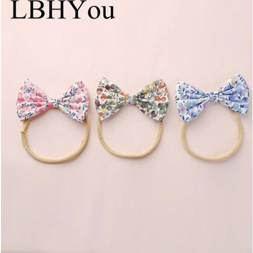 3pcs/lot Knot Bows Cotton Prints Nylon Headbands,Big Bows Fabric Elastic Nylon Head Bands,Baby Girls Head Wraps Hair Accessories