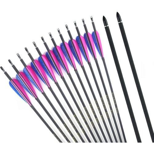 32Inches Mixed Carbon Arrow Spine 600 OD 7.6 mm with Real Feather fit Compound Bow Archery Hunting Accessories