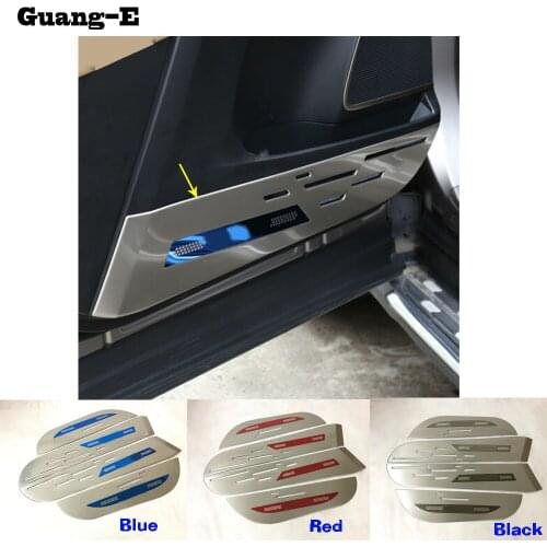 Car Stainless Steel Front Inside Door Audio Speak Sound Cover Anti Kick Mat Part Trim Hoods 4pcs For Toyota RAV4 2016 2017 2018