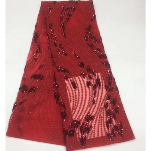 5yards /pc high quality African tulle lace fabric red French lace fabric with delicate sequins embroidery for dress FSQX064