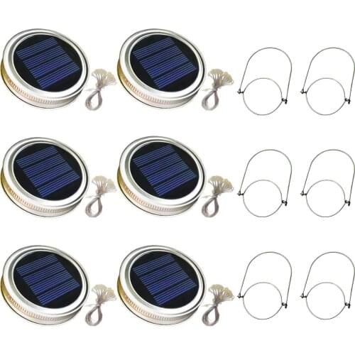 6pcs Auto On Off Easy Install Warm White Waterproof Fairy Outdoor Decor Yard 10LEDS Patio Solar Mason Jar Lid Light String Lamp