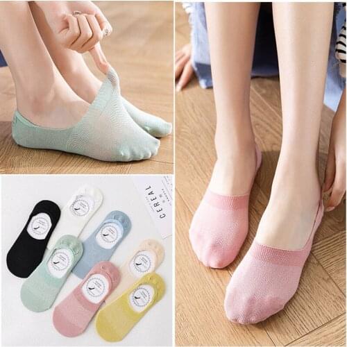 66 5 Pairs/lot Summer Colors Women Invisible No show Socks Breathable Non-slip Boat Set Cotton Short Ankle Socks Cotton