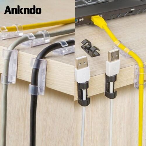 ANKNDO Data Cable Fixing Clamp Self Adhesive Wire Manager Usb Charger Cord Organizer Telephone Line Winder Retainer Clip Cable