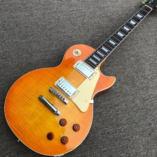 Free delivery, tiger Flame Maple top electric guitar, yellow high quality guitar, new electric guitar
