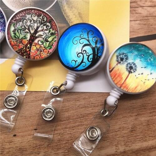 Nurses Badge Reel Badge Holder Clip Retractable ID Badge Holder with metal Clip dandelion plant tree Holder