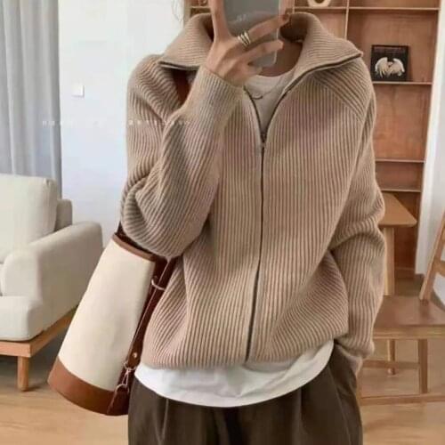 OL Outwear Tops Solid Sweater Women Clothing 2021 New Autumn Winter Elegant Lapel Thick Warm Knitted Cardigan Female Sweaters