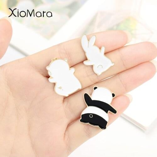 Animal Lapel Pins Panda Bear Bunny Rabbit Cat Back View Brooches Cartoon Badge Shirt Lapel Buckle Jewelry Gift for Friend