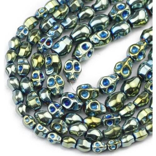 Skull Head Green Hematite Natural Stone Spacer Loose Beads For Jewelry Making Diy Bracelets Necklace Accessories 4x6/6x8/8x10MM