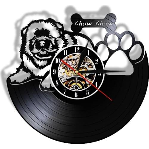 Retro Chow Chow Dog Breed Vintage Vinyl Record Wall Clock Chow Chow Puppy Pet Animals Decorative Wall Watch Gifts For Dog Lover