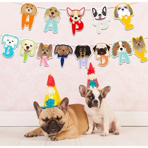 Cartoon Pet Dog Pet Party Flag Banners Cute Dog Face Banner Pull Flower Pet Birthday Theme Party Decorations Party Supplies
